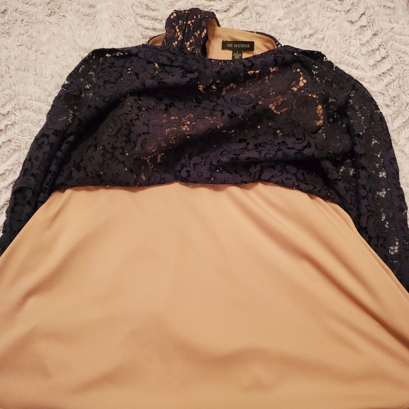 Navy Blue & Nude Lace Halter Dress - Picture 9 of 12